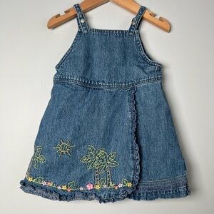 Carter's Vintage Denim Dress Overalls with Tropical Embroidery & Accents 12M